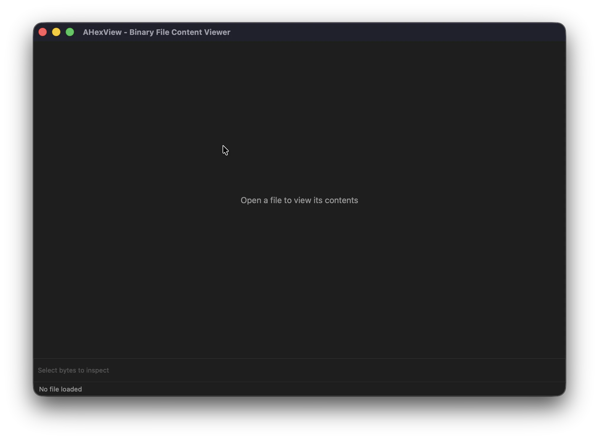 AHexView macOS binary hex viewer empty window screenshot